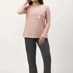 Dreamz by Pantaloons Peach Black Cotton Printed T-Shirt Pyjama Set-image-29