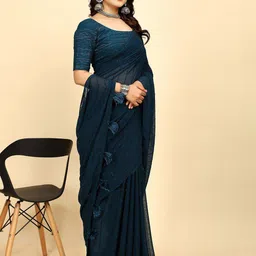 K 5 Fashion Striped Pure Chiffon Saree-26