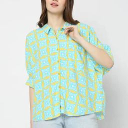 Vero Moda Blue & Yellow Viscose Printed Shirt-image-47