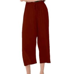 PATRORNA Maroon Cotton Blend Regular Fit Mid Rise Capris-image-87