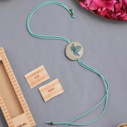 Fabindia Grey & Blue Papier Mache Rakhi with Roli Chawal-image-8