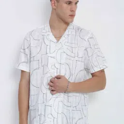 Showoff White Relaxed Fit Abstract Print Shirt-image-95