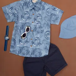Desi Soota Boys Abstract Printed Shirt Collar Pure Cotton Shirt With Shorts-image-84