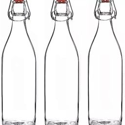 Sannanware Flip Top Glass Water Bottle 1 Liter-Swing Top Water Bottle with Stopper Pack of (2)-40