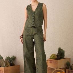 DELAN Floral Embroidered V-Neck Waistcoat & Trousers-image-9