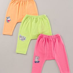Babyhug Full Length Cotton Antimicrobial Diaper Leggings Pack of 3 - Orange Pink Green-image-40