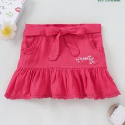 Babyoye Eco-Conscious Rayon Twill Knee Length Skirt Text Print - Pink-picture-45