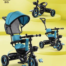 Babyhug Plug & Play Stallion Tricycle with Parental Push Handle & Foldable Canopy - Teal Blue-13