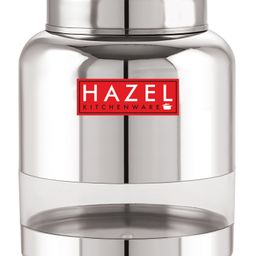 HAZEL Stainless Steel Transparent Container Glossy Finish Airtight See Through Jar Barni, 1500 ml, Silver-image-31