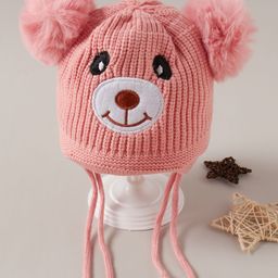 Babyhug  Pom Pom  Acrylic Woollen Cap Bear Design Large Size - Pink-image-42