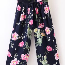 CrayonFlakes Floral Printed Belted Palazzo - Navy Blue-picture-42