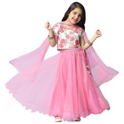 BIBA Half Sleeves Floral Printed & Gota Lace Embellished Choli With Lehenga & Dupatta - Pink-image-61