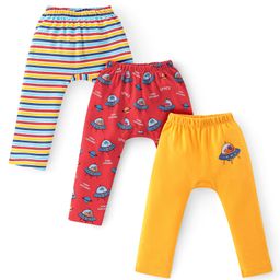 Babyhug Interlock Knit Full Length Diaper Pants Stripes & Dino Print Pack of 3 - Multicolor-image-25