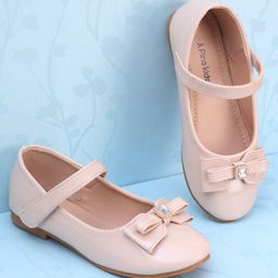 Pine Kids Ballerina with Velcro Closure &  Bow Applique - Beige-image-10
