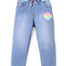 Little Kangaroos 100% Cotton Denim Full Length Washed Jeans With Shell Print - Light Blue-image-26