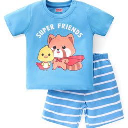 Babyhug Cotton Knit Half Sleeves Night Suit Animal Print - Blue-image-98