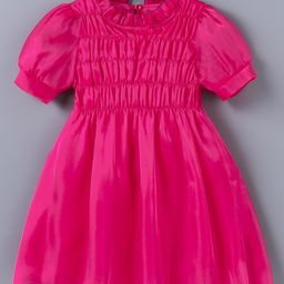 Kookie Kids Half Sleeves Solid Color Party Frock - Fuchsia-image-14