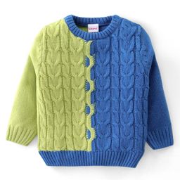 Babyhug Knitted Full Sleeves Sweater Color Block with Cable Knit Design - Green & Blue-16