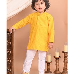 Superminis Full Sleeves Sequin Embellished Kurta With Pyjama - Yellow-image-100