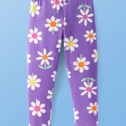 Pine Kids Knit Cotton Lycra Ankle Length Stretchable Leggings with Floral Print - Paisley Purple-image-49