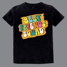 KAVEE Pure Cotton Friendship Day Theme Half Sleeves Best Friend Squad Text Printed Tee - Black-image-80