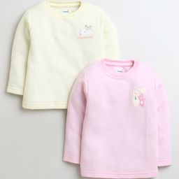 BUMZEE Pack Of 2 Full Sleeves Bears & Bunny Printed Thermal Tees - Pink & Yellow-image-57