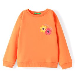 UCB Cotton Knit Full Drop Shoulder Sleeves Sweatshirt with Floral Print - Orange-image-101