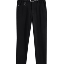CAVIO Lycra Blend Solid Trousers With Belt Set - Black-image-88