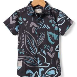 Ruff Satin Woven Half Sleeves Floral Printed Party Shirt - Teal Blue & Black-image-69
