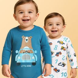 Babyoye 100% Cotton Knit Full Sleeves Onesies with Eco Jiva Finish Vehicle & Animal Print Pack of 2 - Blue & Light Blue-picture-29