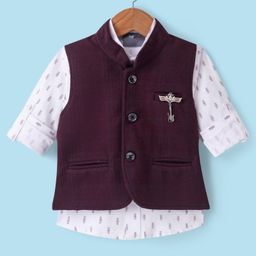 Dapper Dudes Full Sleeves Abstract Printed Shirt With Textured Waistcoat - Wine-image-99