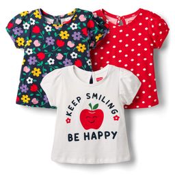 Babyhug 100% Cotton Knit Half Sleeves T-Shirts with Floral & Polka Dot Print Pack of 3 - White Red & Navy Blue-image-100