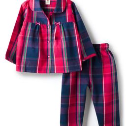 ToffyHouse 100% Woven Cotton Yarn Dyed Full Sleeves Checked Night Suit - Multicolor-picture-20