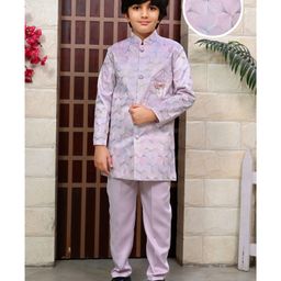 BT DEZINES Satin Woven Full Sleeves Floral Printed Threadwork Detailed Sherwani Set - Lavender-image-80
