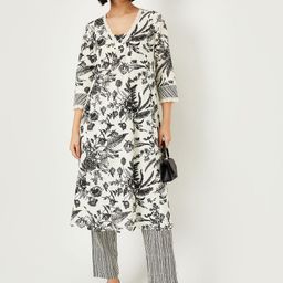 max Floral Printed V Neck Kurta With Trousers-29