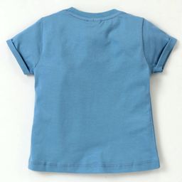 CUCUMBER Sinker Knit Half Sleeves T-Shirt with Text & Unicorn Print - Blue image 2