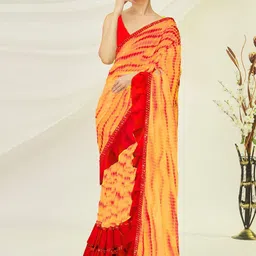 limtd Tie & Dyed Pure Georgette Block Print Saree-picture-23