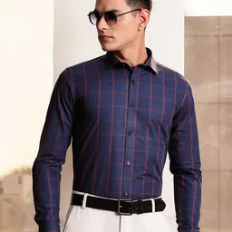 INVICTUS Men Premium Slim Fit Tartan Checked Cutaway Collar Pure Cotton Formal Shirt-image-57
