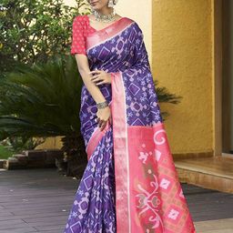 HERE&NOW WOMEN PURE CREPE DIGITAL PATOLA PRINTED SAREE WITH ZARI BORDER IKAT SAREE-48