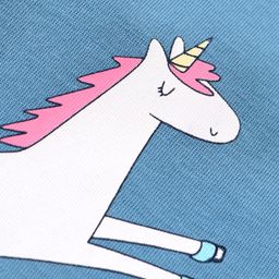 CUCUMBER Sinker Knit Half Sleeves T-Shirt with Text & Unicorn Print - Blue image 3