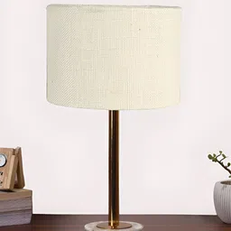 Aura White & Copper Toned Cylindrical Shaped Jute Shade Wooden Table Lamp-image-49