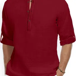Fifth U Band Collar Roll-Up Sleeves Wrinkle Free Straight Short Kurta-picture-23