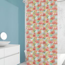 ArtzFolio Peach & White Geometric Printed Waterproof Shower Curtain-3