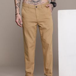 Roadster Men Solid Regular Fit Mid-Rise Plain Woven Flat-Front Pure Cotton Chinos-image-91