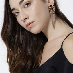 Jewels Galaxy Beige Rose Gold-Plated Handcrafted Tasselled Contemporary Drop Earrings-51