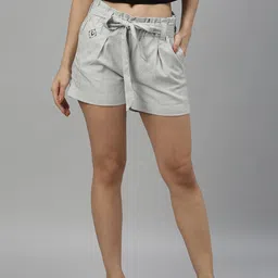 Allen Solly Woman Women Grey Checked Regular Shorts-picture-6