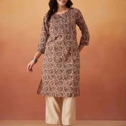 Fabindia Brown Cotton Printed Knee Length Kurta-image-39