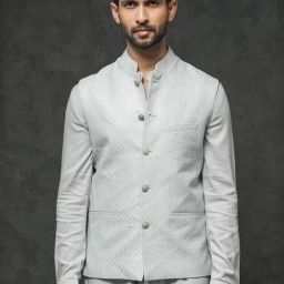 Rare Rabbit Grey Regular Fit Embroidered Bandhgala-image-92