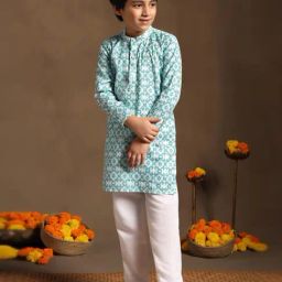Fashion Dream Boys Teal Blue Embellished Kurta and Pyjama-picture-26