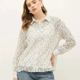 Styli Off White Relaxed Fit Self Pattern Shirt-image-59